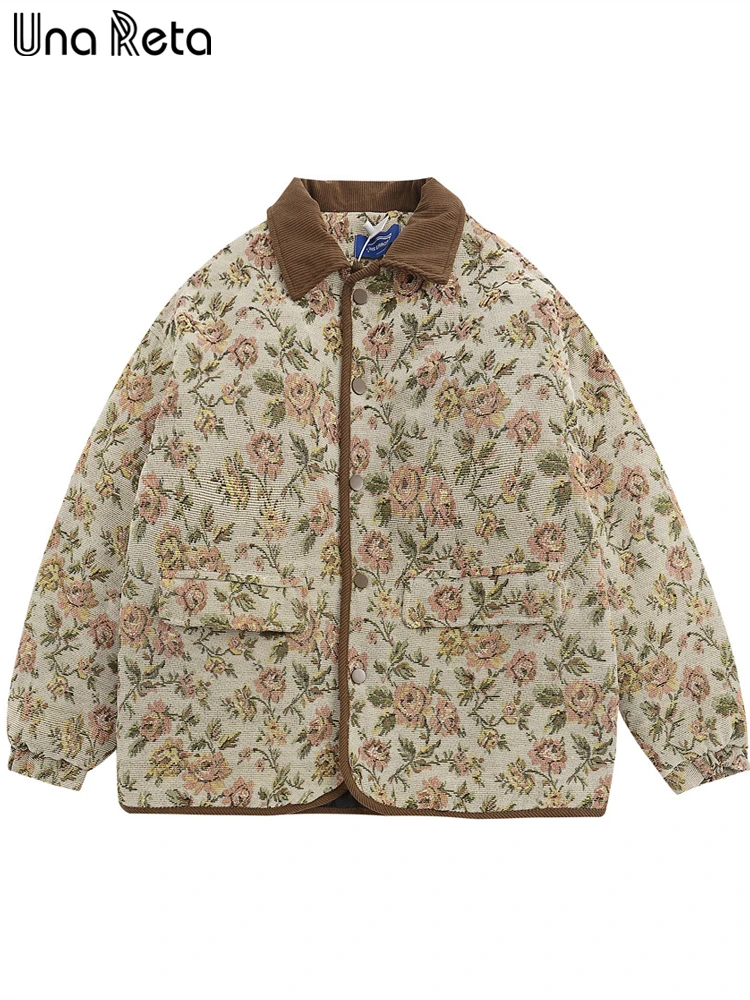 

Una Reta Vintage Print Winter Men Coat New Couple Casual Parka Coat Streetwear Men Clothing Single-breasted Men's Jacket Coat