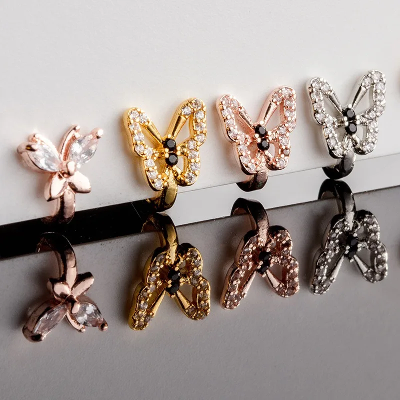 Piercing Jewelry Stainless Steel Fake Nose Piercing Fake Nose Ring Diamond Butterfly Studs Hole-less Clip for Woman