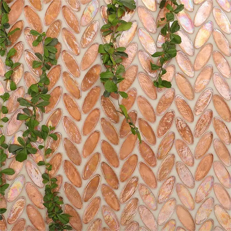 

Orange oval glass mosaic tile for home decoration