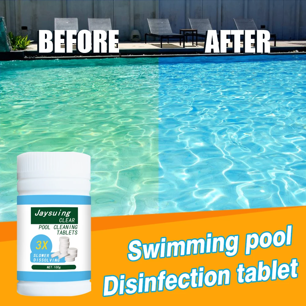 Pool Chlorine Tablets 100g/3.5oz Swimming Pool Effervescent Tablets Multifunctional Cleaning Tablets Swimming Pool Sanitizer Care Accessory