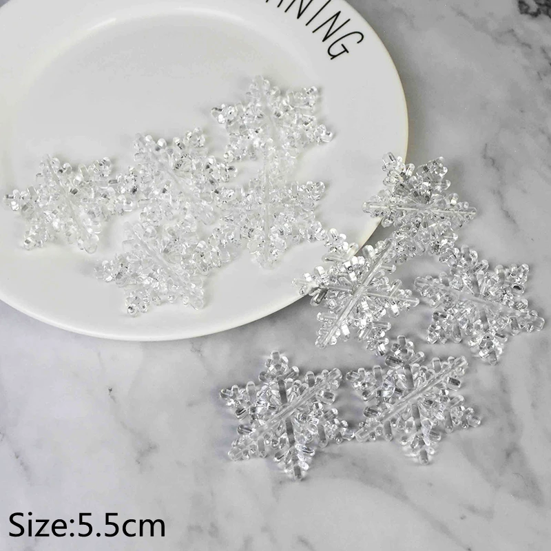 10 piezas de copos de nieve navideños de acrílico transparente, rosa y azul, para colgar en el árbol de Navidad