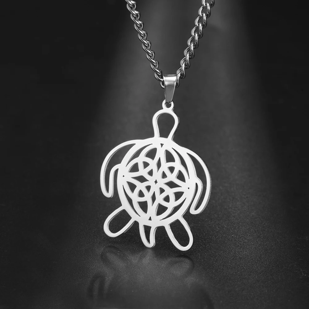 Dawapara Celtics Schildkröten-Halskette, Triquetra-Trinity-Knoten, Tier-Schildkröte, antikes Symbol der Langlebigkeit, Edelstahl-Schmuck – Detail 13