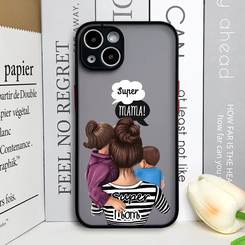 Fashion Super Mama & Dad Frosted Hard Phone Case - Baby Boy & Girl Design