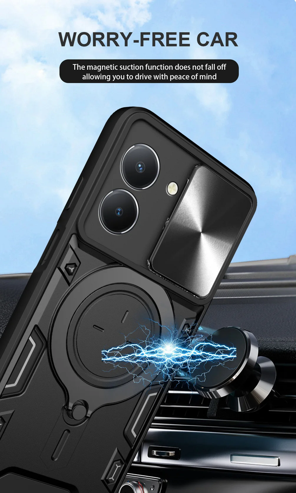 Enhanced Metal Ring Camera Protect Case with Rotating Holder and Armor Design