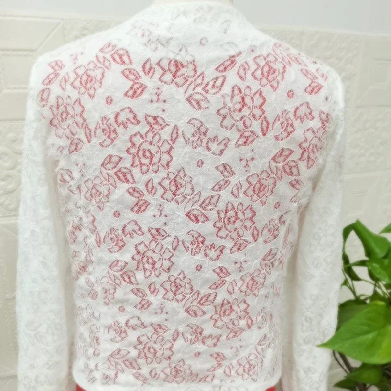 Summer Women Thin Lace Cardigan Short Long Sleeve Top Korean Fashion Coat Bead Embroidery Sun Protection Clothing Fall Coat