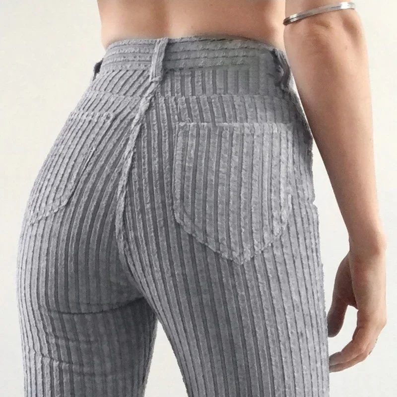 Women 2024 Sexy Cotton Straight Corduroy Knitted Pants Fashion Casual Streetwear Autumn Winter Solid High Waist Trousers Women