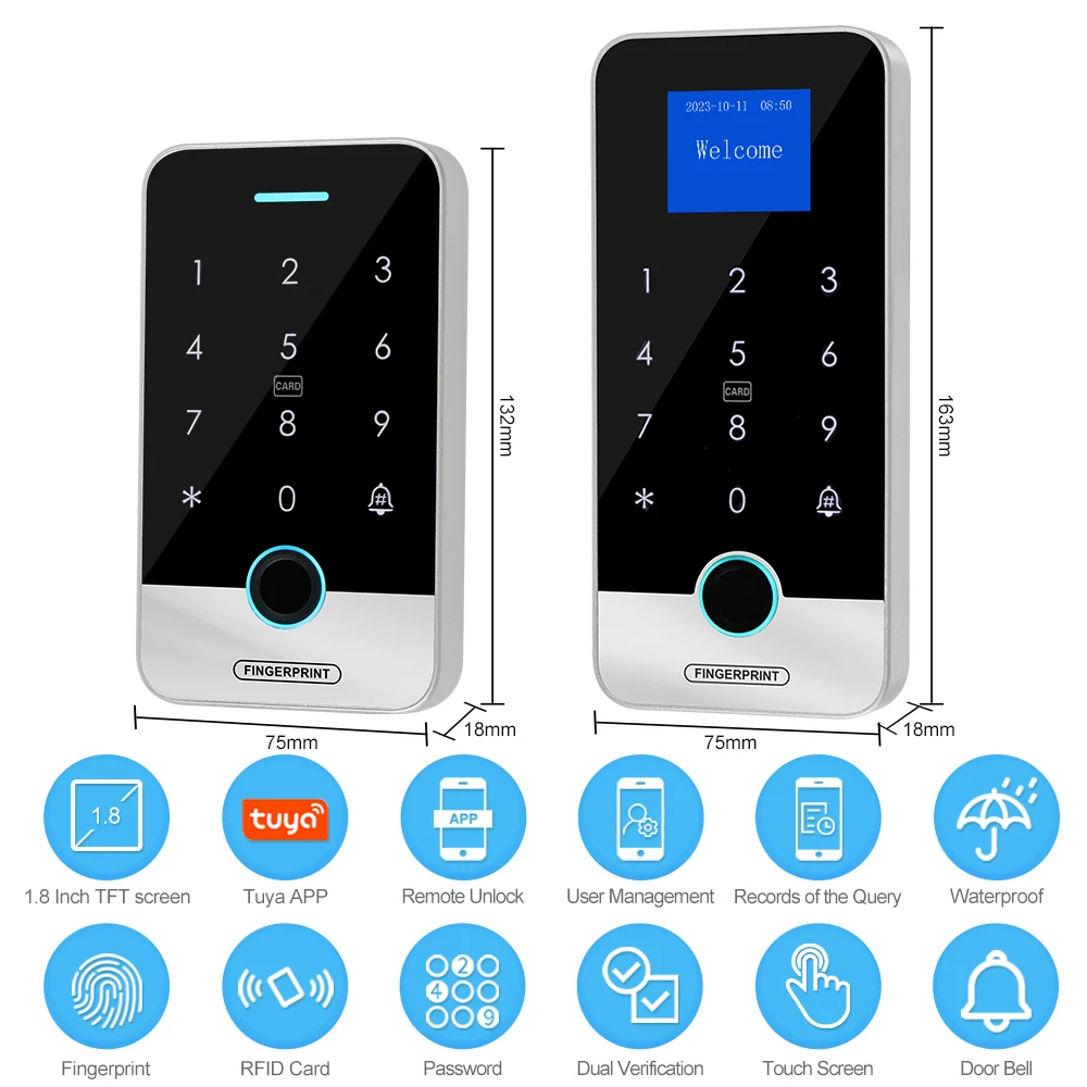 Bluetooth Tuya APP Smart Fingerprint RFID Access Control Keypad