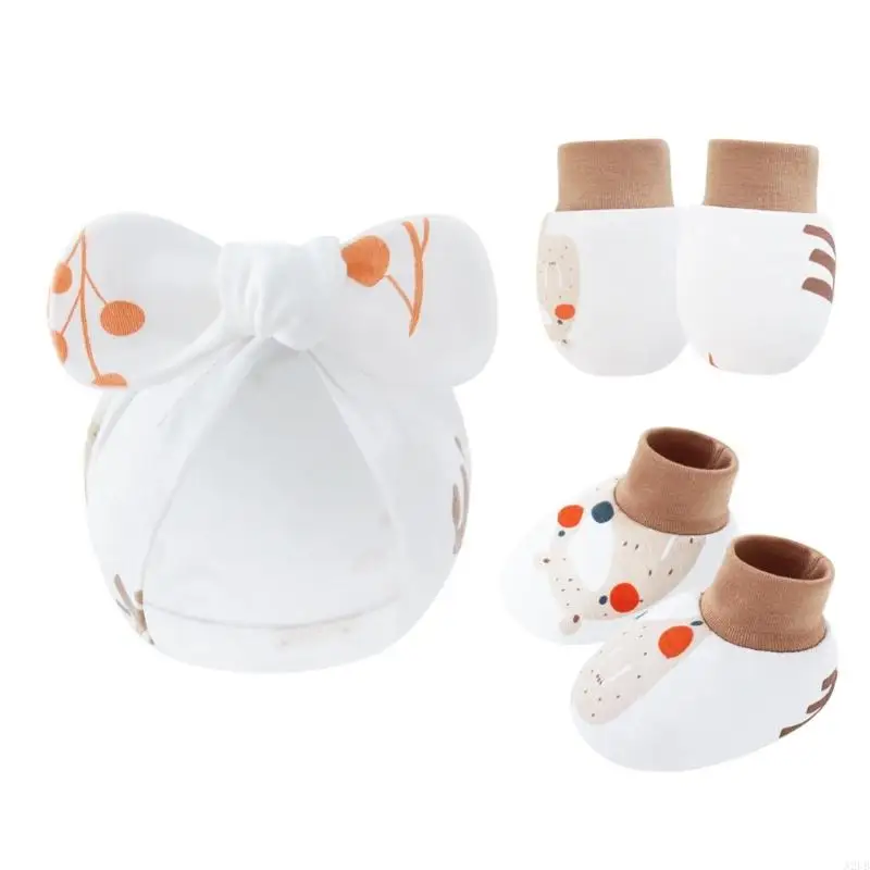 Kratzfäfende Fäustlinge von Säuglingsfäbchenhuts Socken, die atmungsaktive Baumwollhandschuhe mit Motorhaubenkappen 0-6m Baby – Detail 7
