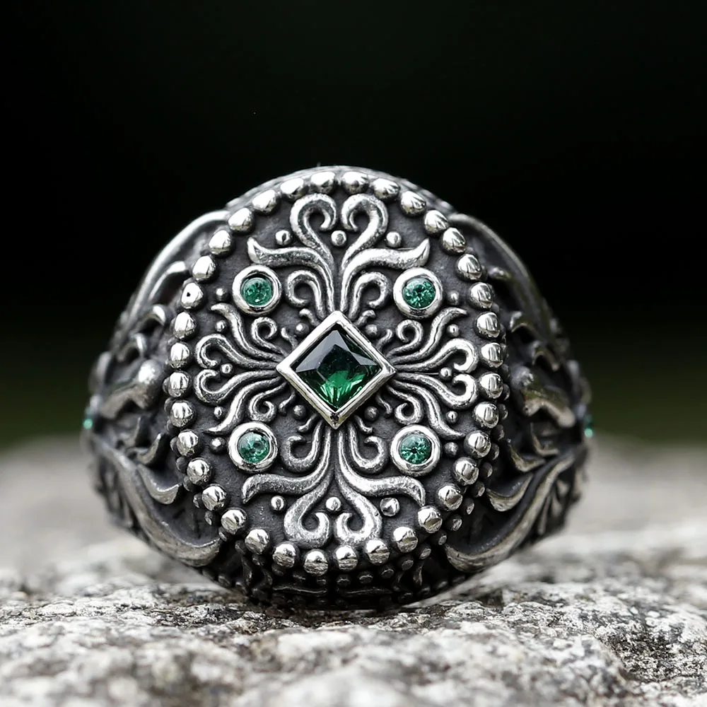 2022 neues einzigartiges Design Edelstahl türkischen Stein Ring Vintage Muster Herren Ring Retro National Style Schmuck Geschenk