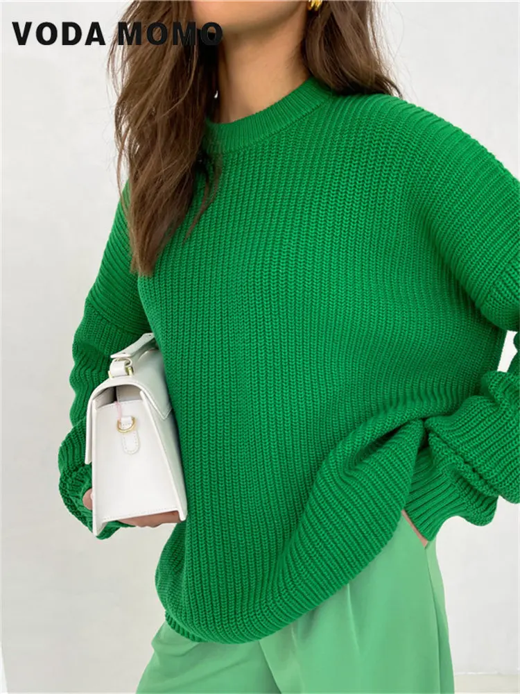 

2022 New Harajuku Winter Korean stytle Loose leisure SolidFemale Pullovers Warm Soft Baggy Basic Knitwear Jumper Tops For Women