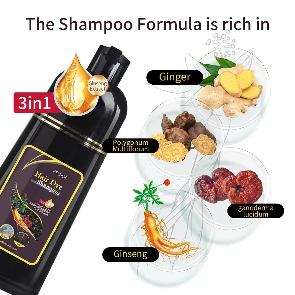 Natural Herbal Hair Dye Shampoo 3 in 1 Hair Color Shampoo for Gary Hair Dark Brown Black for Women & Men Grey Coverage 100ml 3