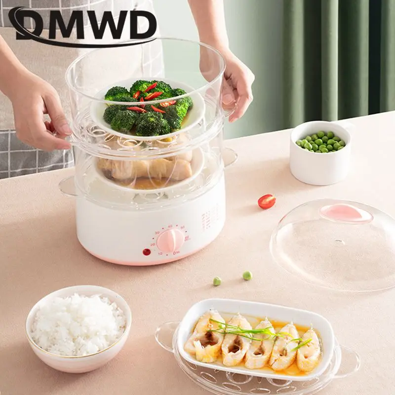 2L Mini Household Electric Food Steamer with Timer Knob control Auto Shut-off Visualization Food Warmer 3 layers Egg Boiler 4