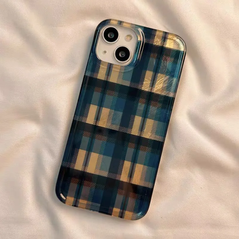 Vintage Blue & Yellow Checkered Vortex Pattern Phone Case
