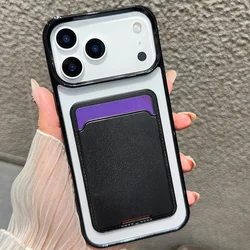 Vibrant Candy Color Card Holder Wallet Phone Case - Soft Shockproof Bumper Cover - iPhone 15 Plus (Black)