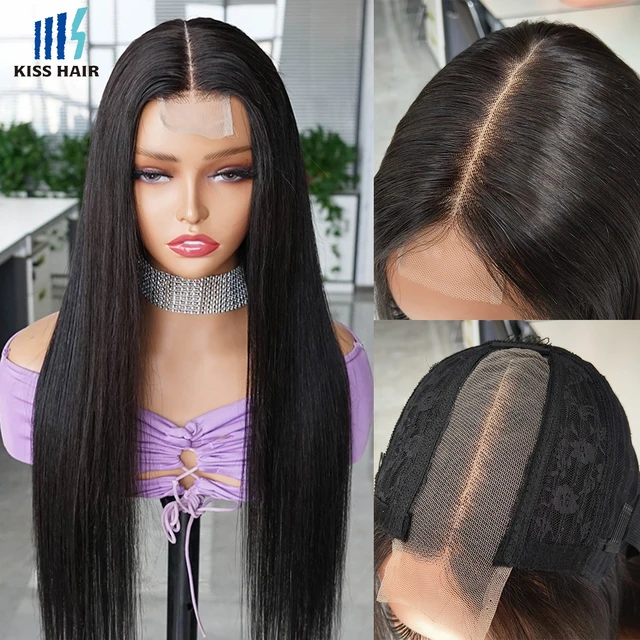 KissHair Perruques Lace 2*6, Densité 250%, Cheveux Humains Brésiliens Remy, Lisses Soyeux, Fermeture Kim 2x6 Lace, Extension à Raie Centrale Profonde 1