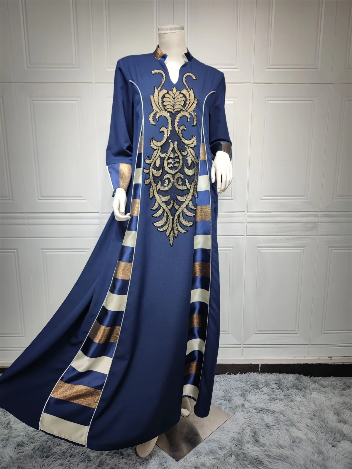 Moroccan Caftan Woman Retro Sequins Embroidery Contrast Color Party Dresses Islam Turkey Robe Saudi Black Abayas