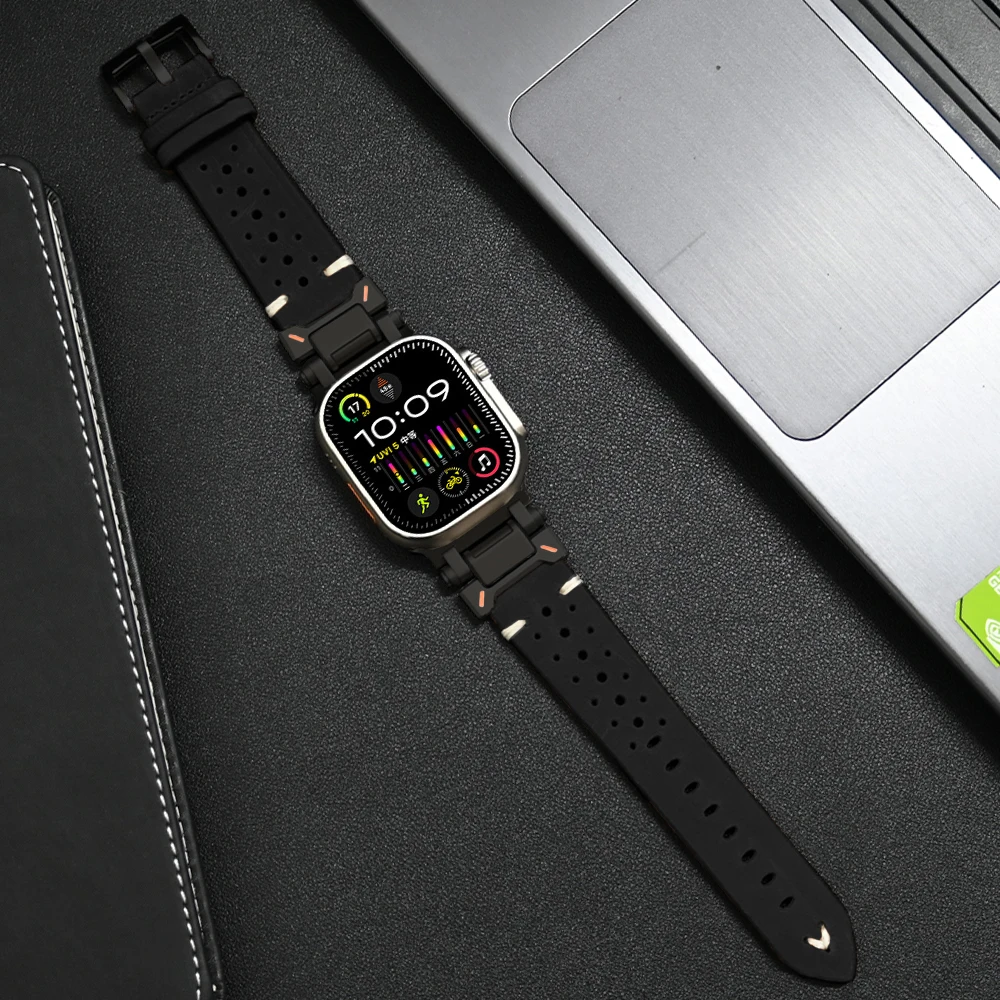 Luxury Titanium Color Bracelet with Genuine Leather Band