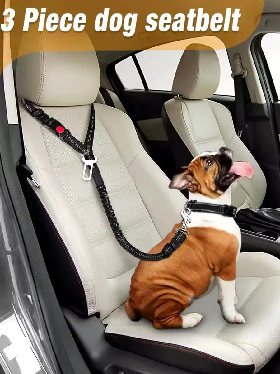 Adjustable Pet Car Seat Belt With Shock Absorbing Elastic Universal Clip Reflective Pet Car Seat Belt Outdoor Supplies