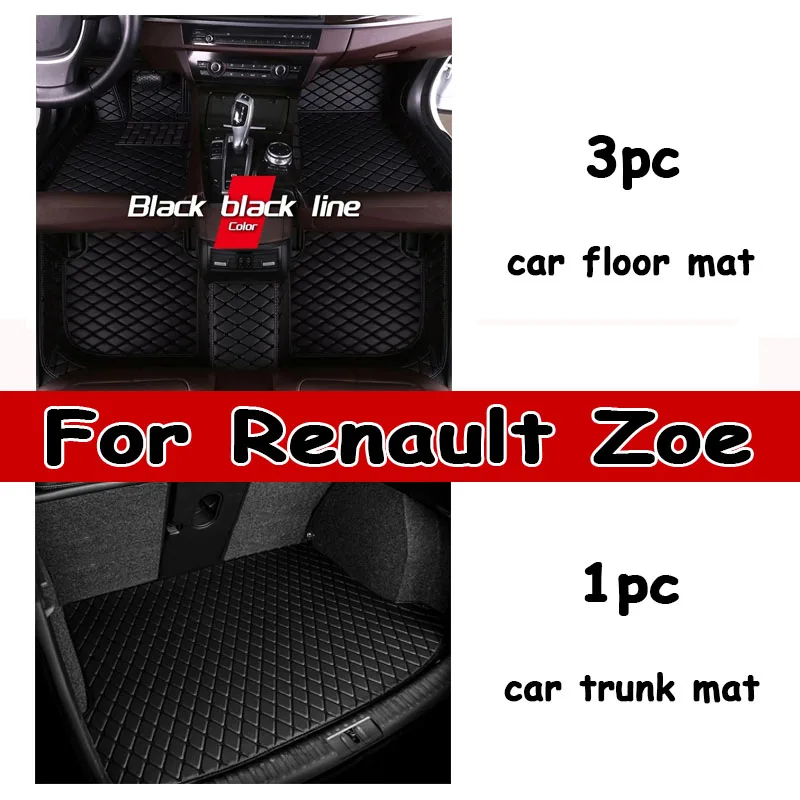 Leather Car Floor Mats For Renault Zoe E-Tech Electric 2012~ 5seat Anti-dirt Car Carpet Floor Mat Accessories Interior