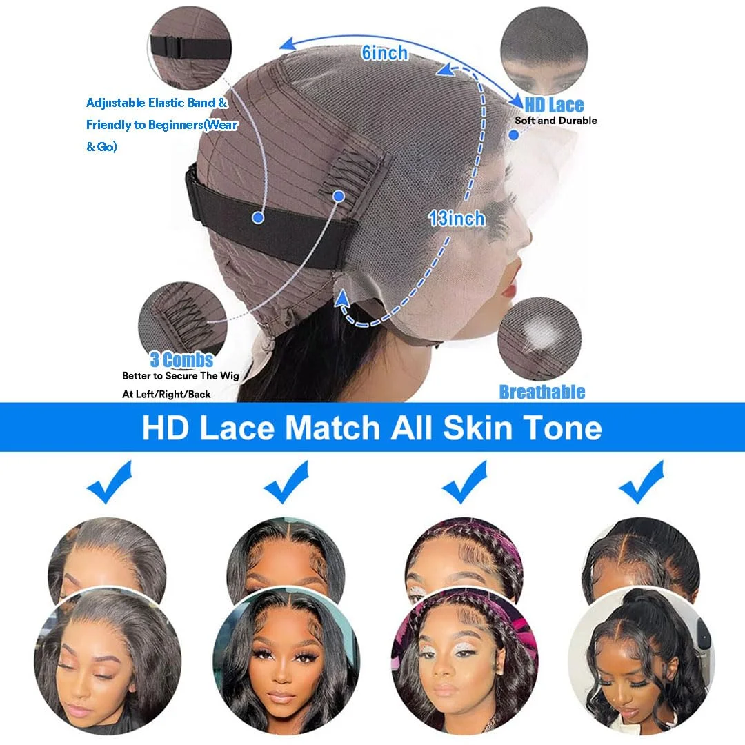 Human Hair Wig Synthetic Wig 13x6 Body Wave Lace Front Wig 30 inch 180% Density Glueless 13X4 Lace Front Wig Human Hair Pre Plucked HD Frontal