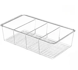 Clear Plastic Refrigerator and Pantry Organizer Bin with Divider (26.3x15.5x9cm)