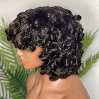 Cheveux bouclés moelleux à la mode, couleur naturelle, cheveux courts avec frange, pas besoin de colle, peut être porté directement, perruque synthétique 4