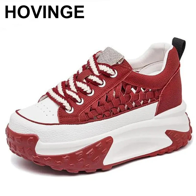 

7.5cm Suede Genuine Leather Platform Wedge Comfort Fashion Lace Breathable Women Chunky Sneakers Summer Hollow Leisure Shoes