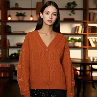 Winter Women Glittery Chunky Knit Sweater with Star Embroidery Orange Cardigans Spring Woman Y2k Gold Thread Show-girl Cardigans - Image 3