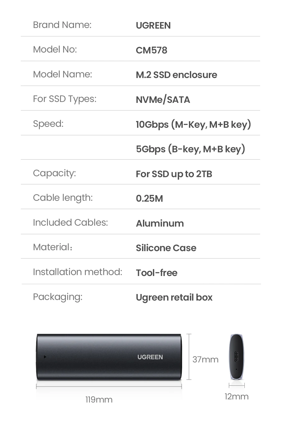 usb c 3.2 gen2 ferramenta-livre externo gabinete