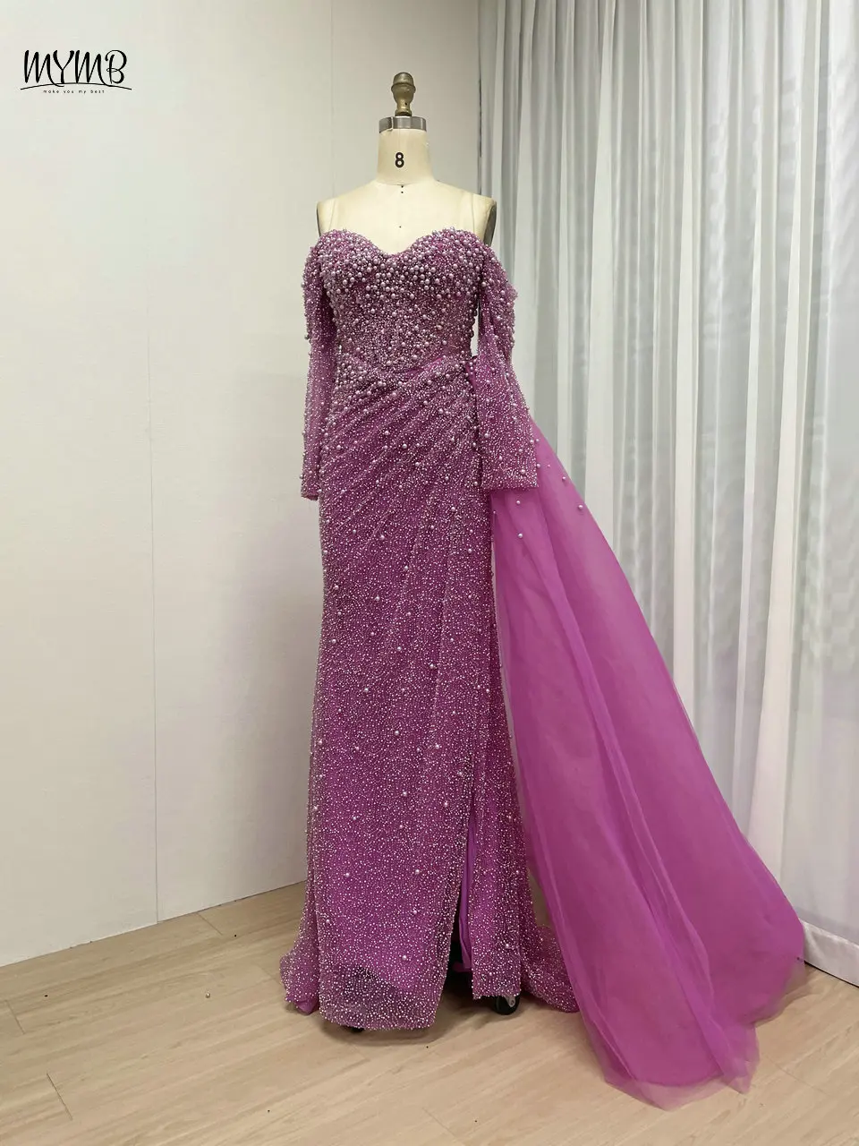 MYMB Arabisch Luxus Off Schulter Meerjungfrau Abendkleid für Frauen Party Wunderschöne Perlen Liebsten Formale Kleider Angepasst MB40268 – Detail 24