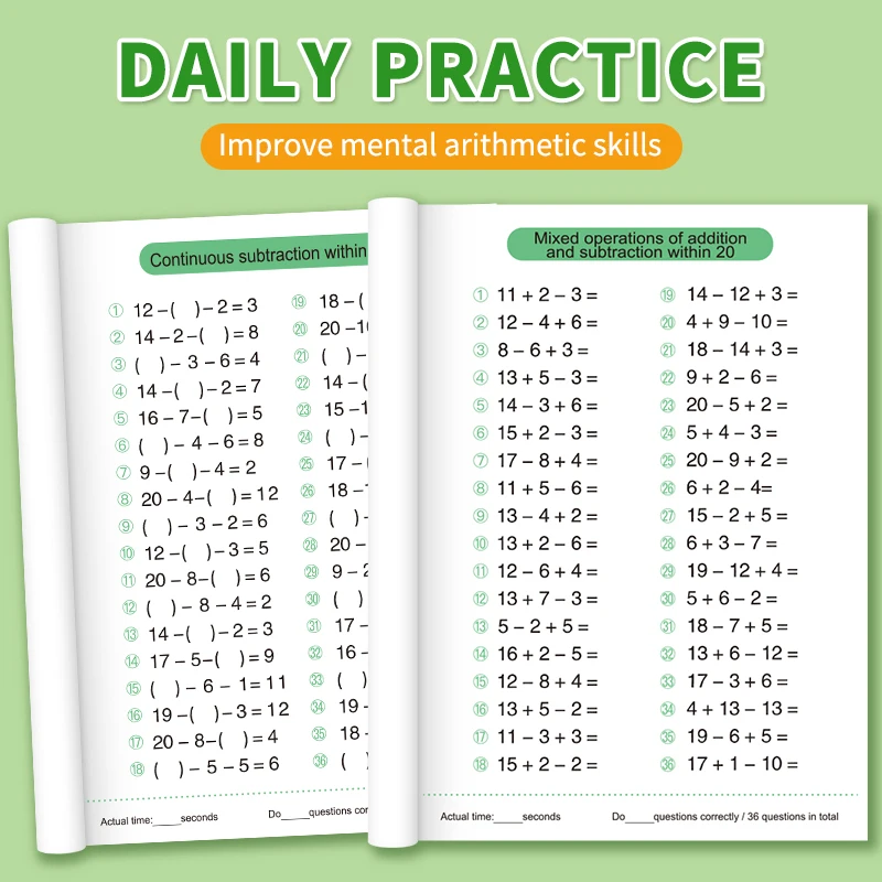 Mathematics Improvement Aids, Addition and Subtraction from 10 to 100, Daily Math Practice Books for Children, Improve Calculation Skills, Early Education Practice Books, Horizontal and Vertical Addit - 4
