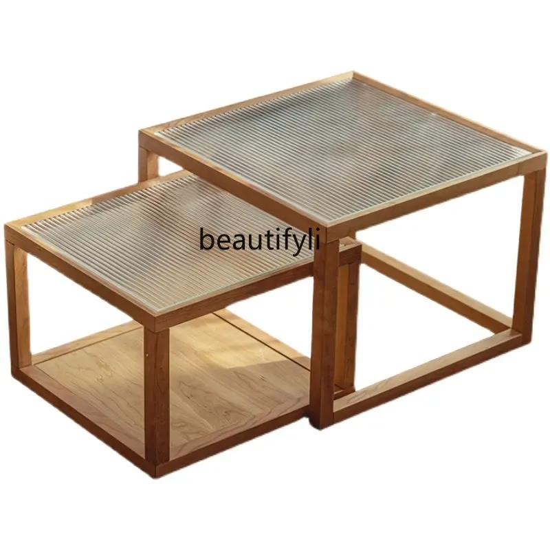 

Japanese Style Coffee Table Combination Size Living Room Sofa Side Table Log Small Apartment Changhong Glass TeaTable Solid Wood