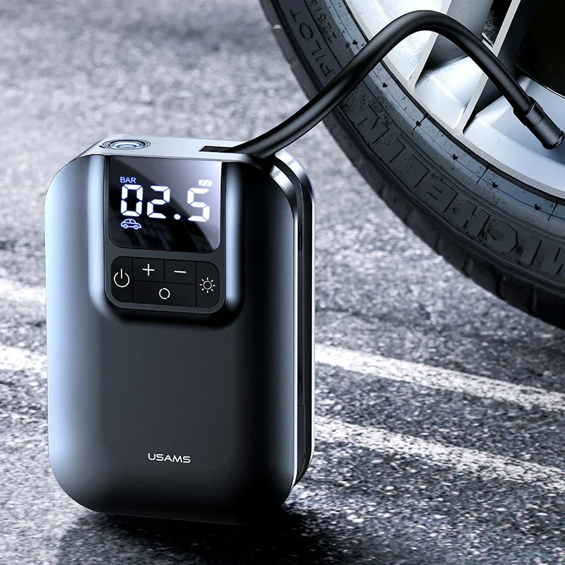 

USAMS New Wireless mini car tyre electric portable air pump digital car air compressor 12v tires inflators with LCD display