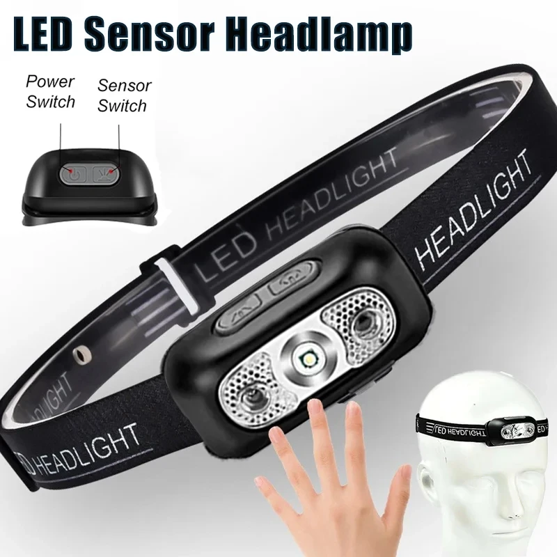 

Mini LED Powerful Headlamp Motion Sensor Rechargeable Headd Torch Built in Battery Head Flashlight for Outdoor Fishing Lantern