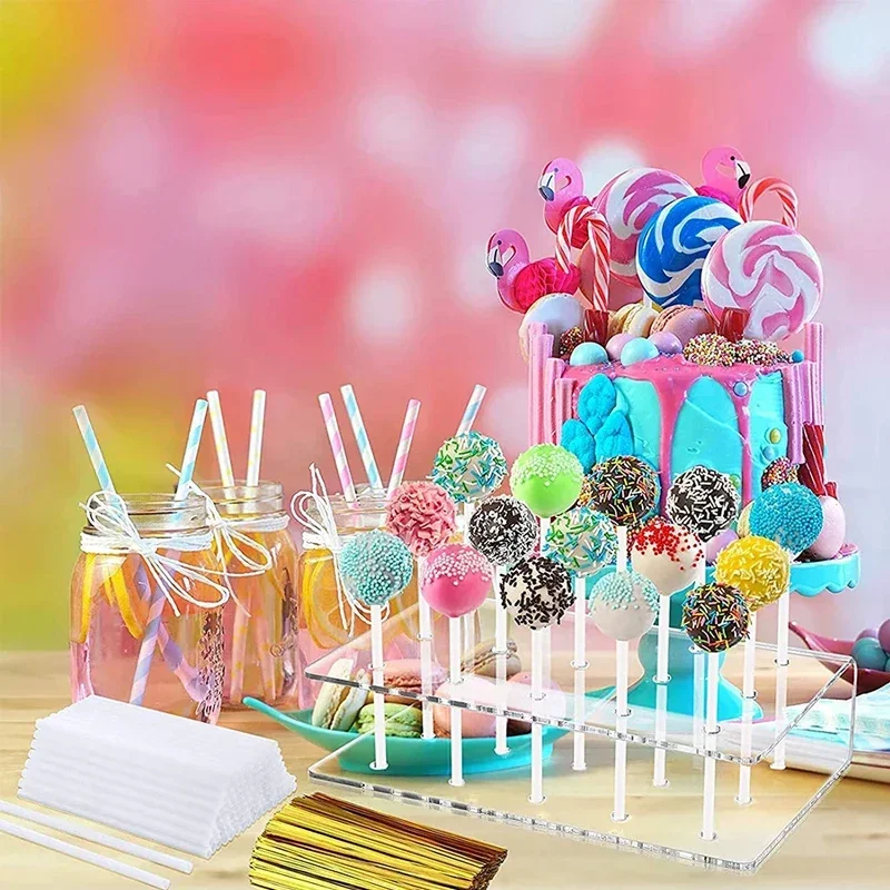 1pc Cake Lollipop 15 Hole Holder Display Stand Acrylic Clear Durable Candy Holder for wedding party birthday dessert stand