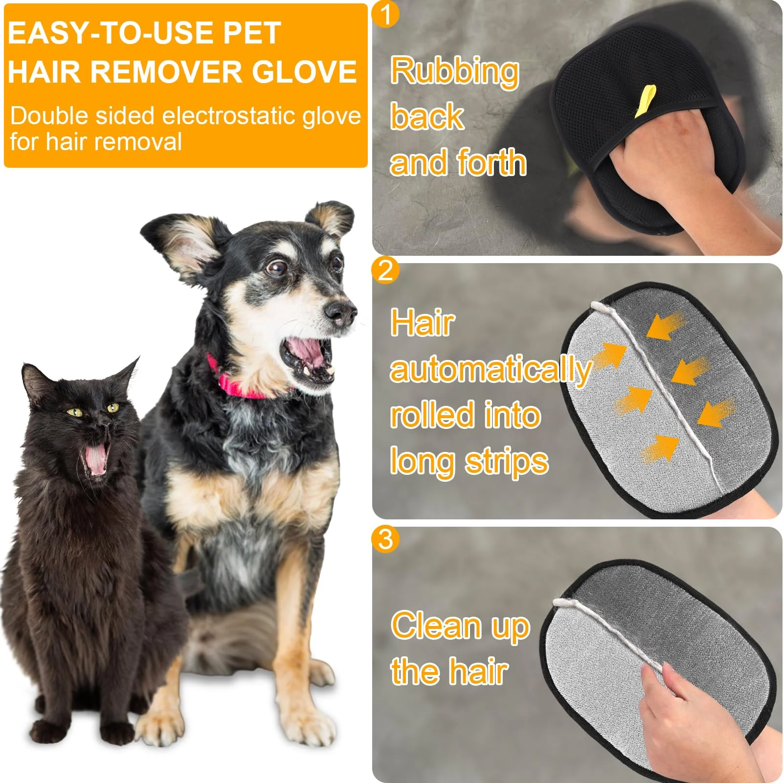 Double-Sided Pet Grooming Gloves, Cat Grooming Gloves, Pet Grooming Gloves for Dogs Bathing, Versatile Grooming Gloves for Washi 4