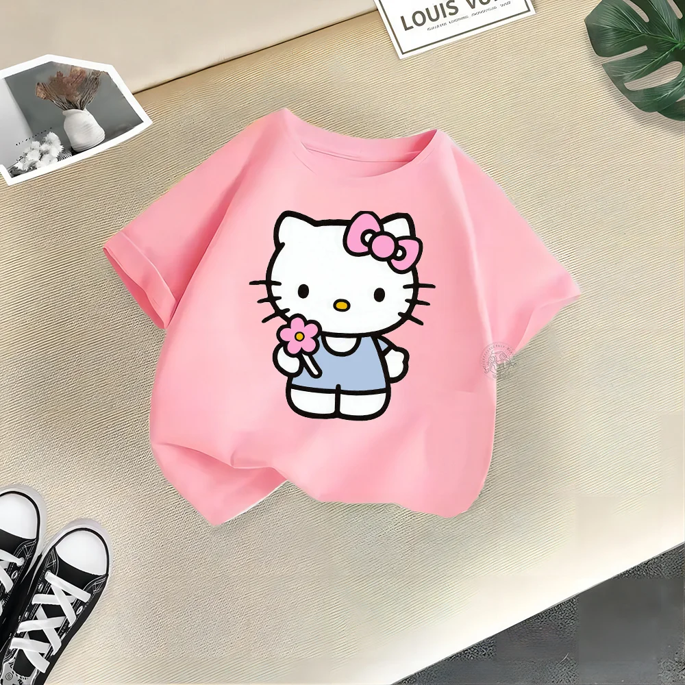2024 Summer Kids Hello Kitty Short Sleeve Clothing Boys Girls Fashion Clothing Kids Print Casual T-shirt Tracksuit top 5