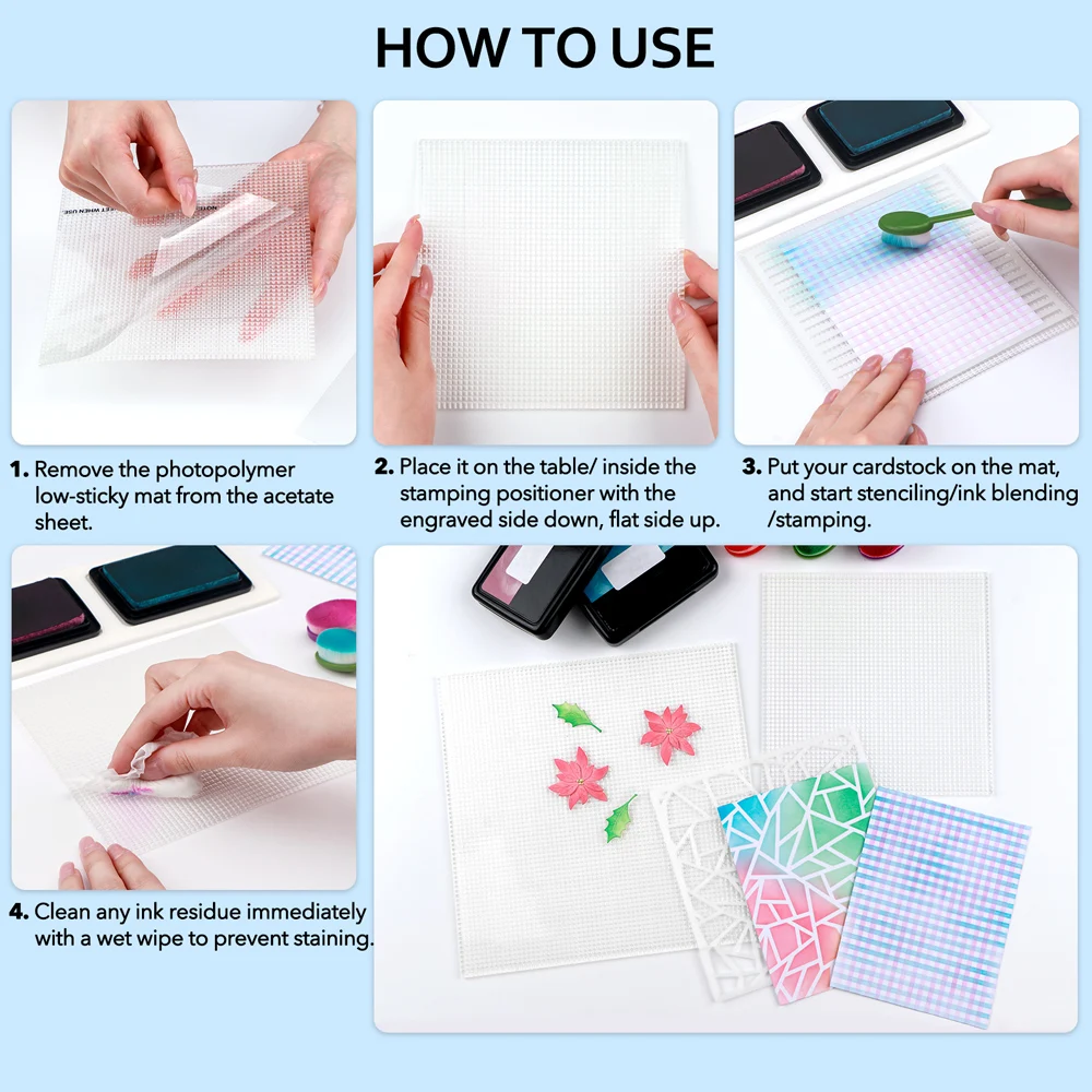 Low tack sticky mat with grid for stamping stenciling ink blending clear photopolymer craft low tacky mat