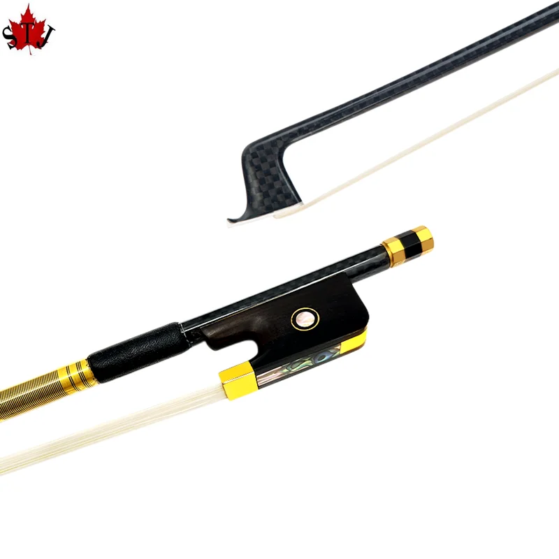 

1pcs New light black Grid plaid carbon Fiber round Stick cello bow 4/4,Siberian horsetail horsehair,cello parts accessories