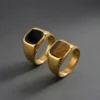91204-4c0307.jpg Bague élégante en pierre naturelle carrée pour homme, bague signet en acier inoxydable étanche, cadeau d'anniversaire pour lui, papa