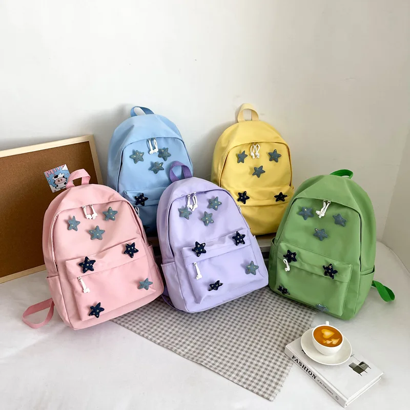 Cute Star Backpack For Students Trendy Large Capacity Schoolbag For High School Simple Leisure Backpack Travel Shoulder Bag