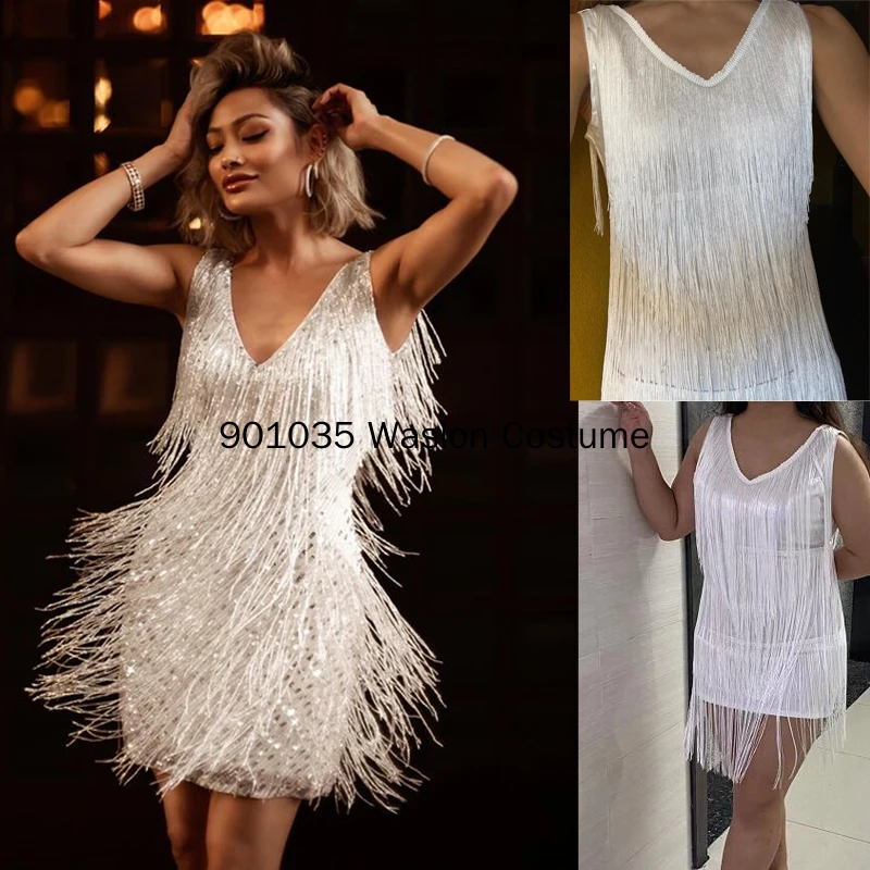 

1920s Deep V Sleeveless Tassels Mini Dress Women Glitter Night Clubwear Party Prom Evening Bodycon Dresses Femme Vestidos