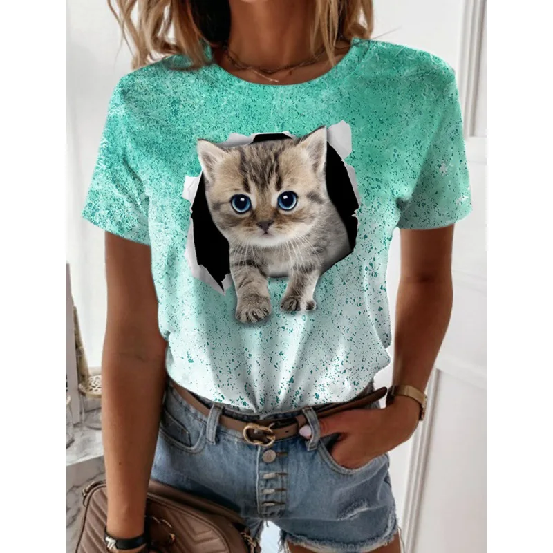 

Женская футболка с коротким рукавом, с 3D принтом кота