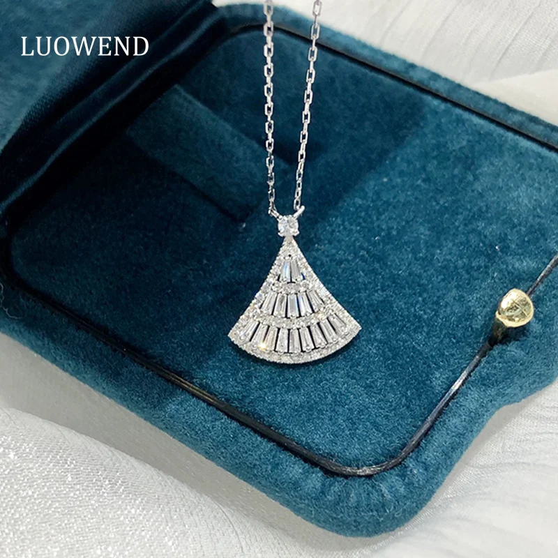 

LUOWEND 18K White Gold Necklace Real Natural Diamonds 0.38carat Necklace Romantic Skirt Shape Jewelry Gift for Women Birthday