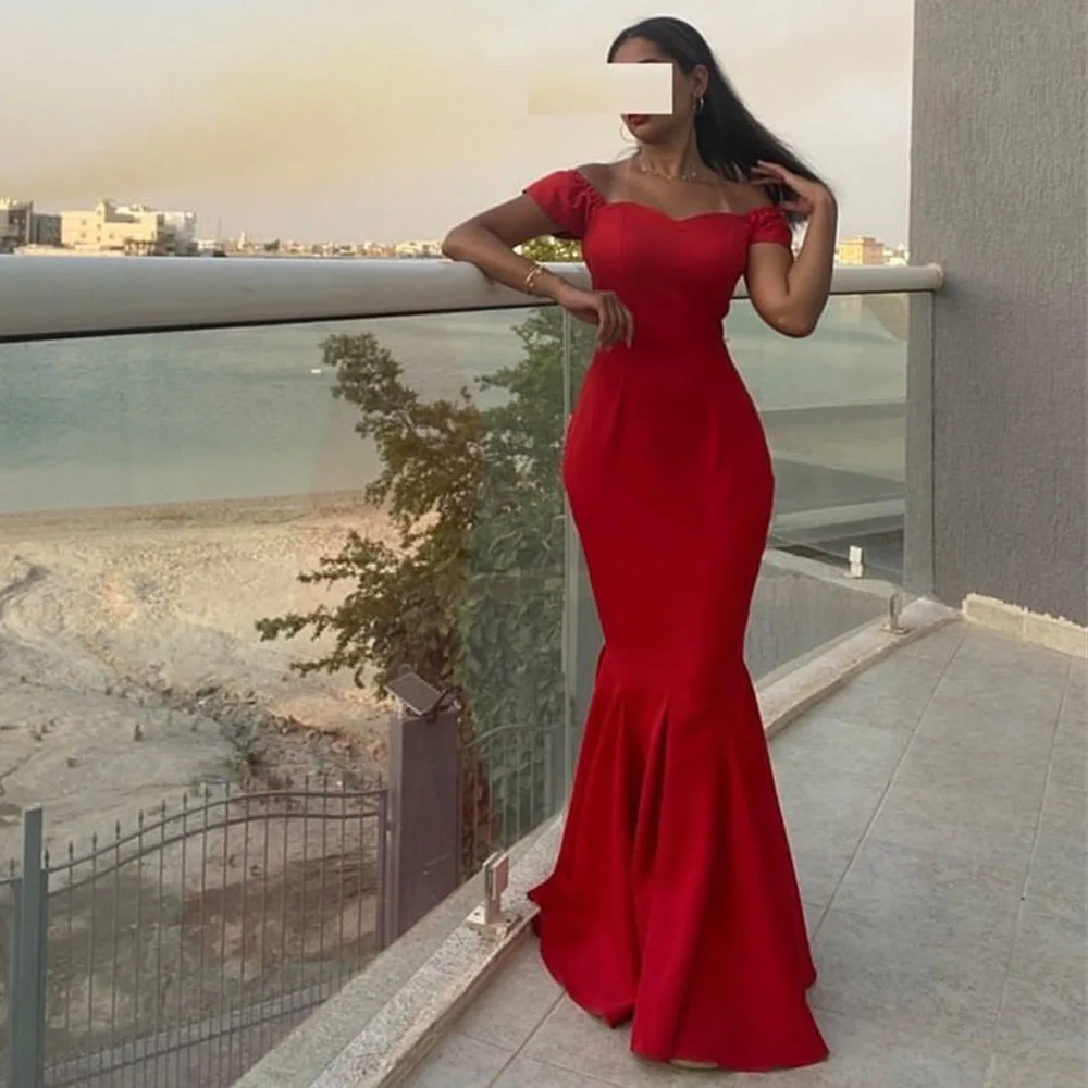 

Off the Shoulder Mermaid Evening Dresses Modern Pleat Floor-Length Ruffle Party Gown Simple Prom فساتين للحفلات الراقصة