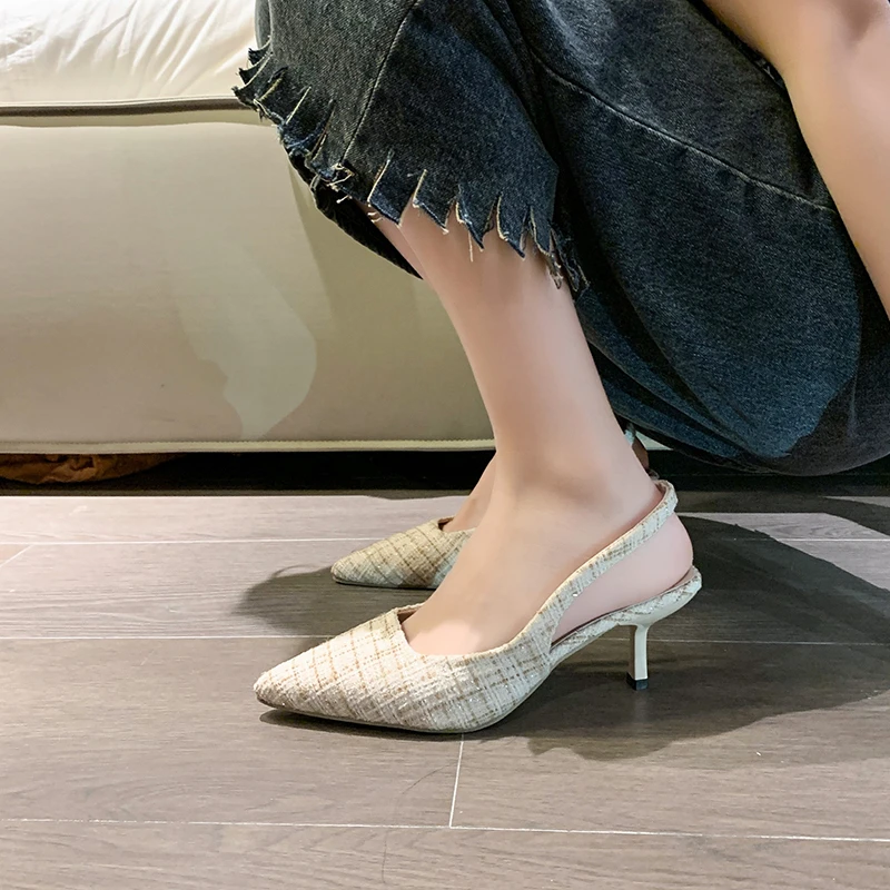 Sea Salt Blue Pointed High Heel Sandals for Women Back Hollow Half Headed Single Shoes Fashion Versatile Casual Shoes 3
