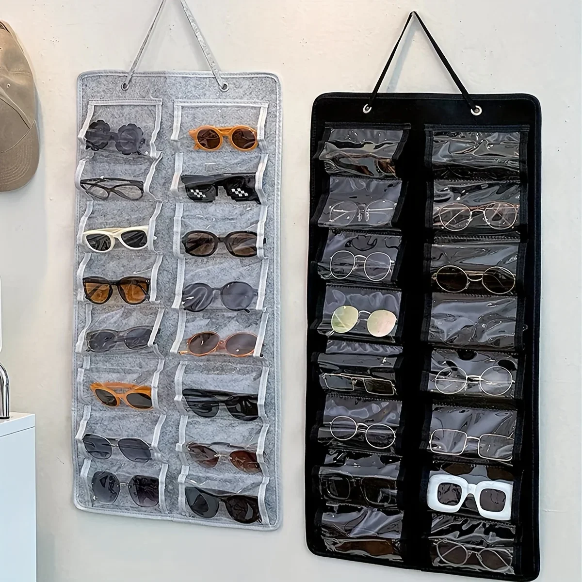 1pc Wall-Mounted Glasses Organizer with 16 Felt Slots - Dust-Proof,Multi-Functional Hanging Organizer for Home/Office
