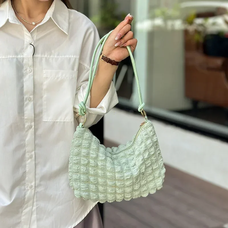Canvas Wrinkle Bag for Women Shoulder Bags Pleated Bubbles Handbags Padded Casual Underarm Quilted Bag Tote Cloud Bag Purse