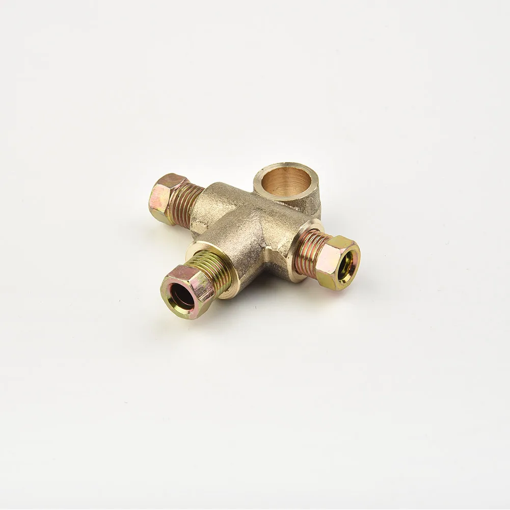 3 Way Brake T Piece Tee With 3 M10 Male Nuts Short Metric Copper 3/16 10mm Inch Replacement Parts Accessories.