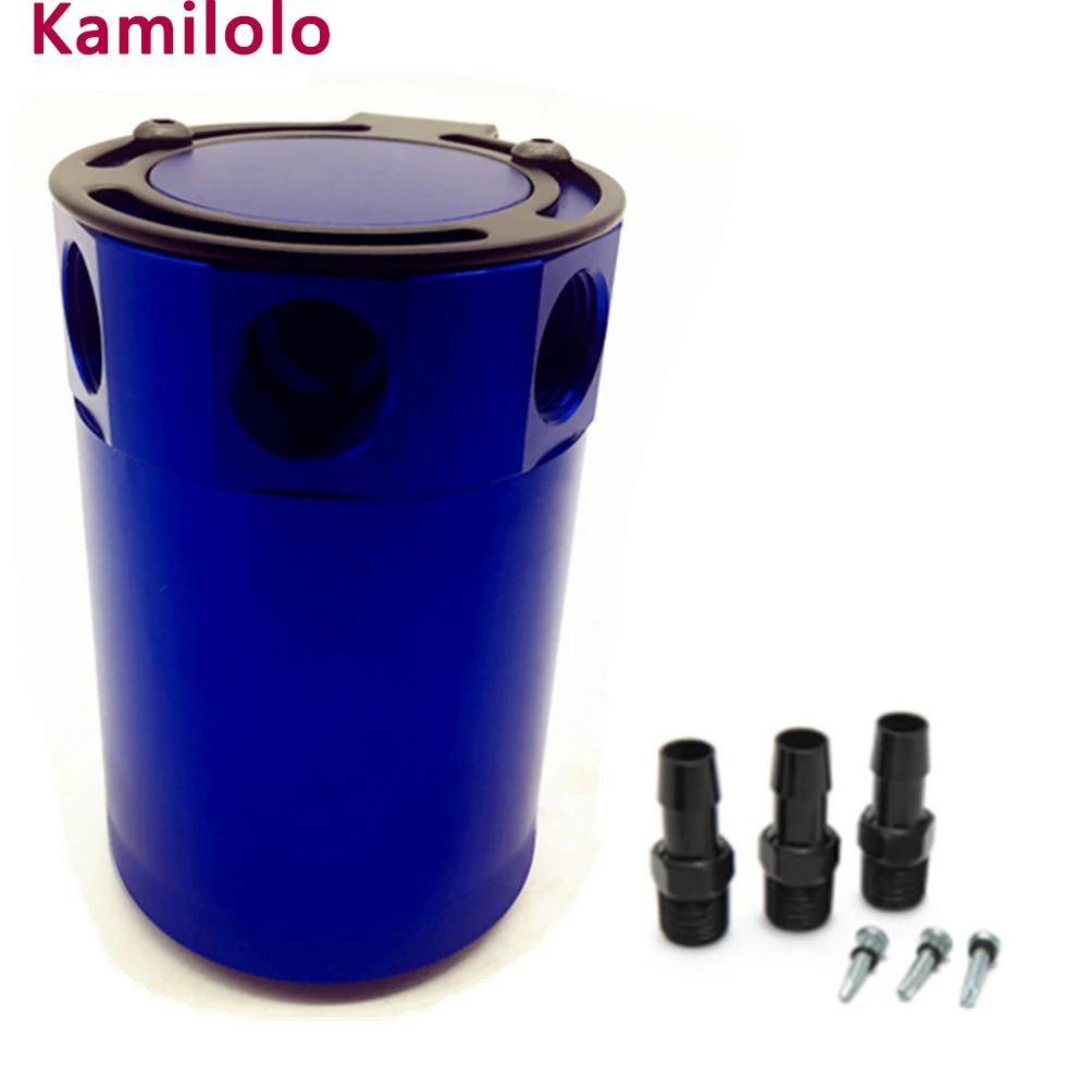 3 Port Oil Catch Can Tank Reservoir Air-Oil Separator Baffled Aluminum Blue